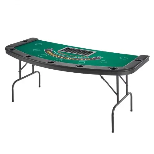 VEVOR klappbarer Pokertisch für 7 Spieler (183 cm) Kasino-Freizeittisch mit gepolsterten Schienen & Getränkehaltern, Halbovale tragbare Spieltische mit Filz- und Metallbeinen, Texas Hold’em Poker – Bild 8