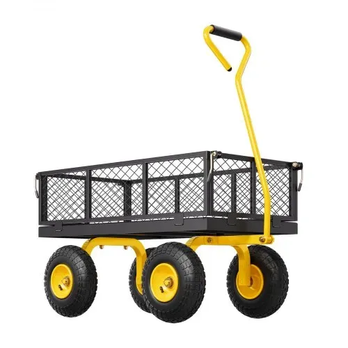 VEVOR Bollerwagen 226,80 kg, Transportwagen, Gartenwagen, Gerätewagen, Handwagen mit großen Geländereifen, abnehmbaren Seitenteilen aus Netzmaterial und um 180° drehbarem Griff, Gelb/Schwarz – Bild 8