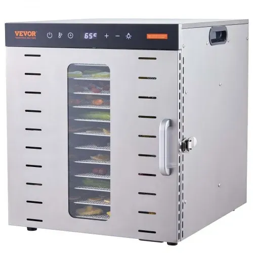 VEVOR 1000 W Dörrautomat Edelstahl, 377 x 285 mm 10 Stk. Tabletts 360° Trocken, Dörrgerät, Temperaturregelung, 0,5 bis 48-Stunden-Timer, Überhitzungsschutz, Rezeptheft für Fleisch Obst Gemüse – Bild 9