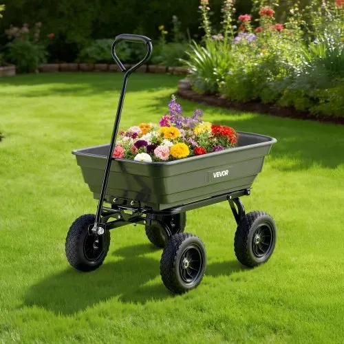 VEVOR Gartenwagen mit Kippfunktion, 272kg Belastbarer Bollerwagen 270° Drehbarer Transportwagen für Gartenarbeit aus Kunsttoff & Stahl mit 10 Zoll Kunststoffreifen, Kippwagen für Rasen, Kies & Schlamm – Bild 7