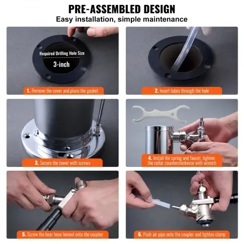 VEVOR Kegerator-Turm-Kit, Bier-Umrüstsatz mit zwei Zapfhähnen, Bier-Turmspender aus Edelstahl mit Doppelmessgerät W21.8-Regler und A-System-Fasskupplung, Bier-Tropfschale für Partys zu Hause – Bild 5