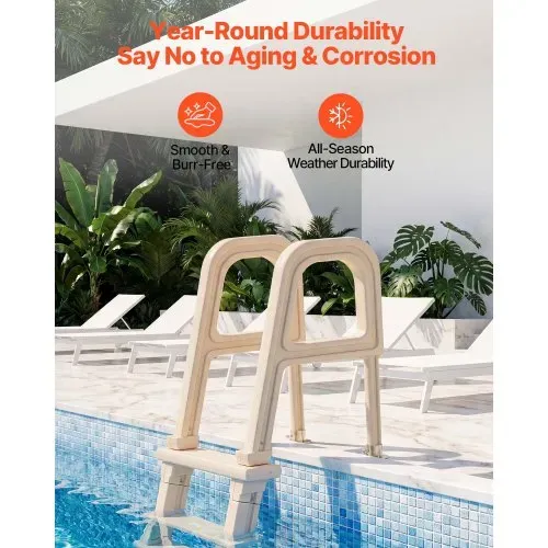 VEVOR Poolleiter, Einstiegsleiter 5-Stufig, Treppe mit Doppeltem Handlauf, Einstiegshilfe Tragkraft 136 kg, für Einbau- & Aufstellpools, Sicherheitsleiter für Alle Terrassenoberflächen, Taupe – Bild 4