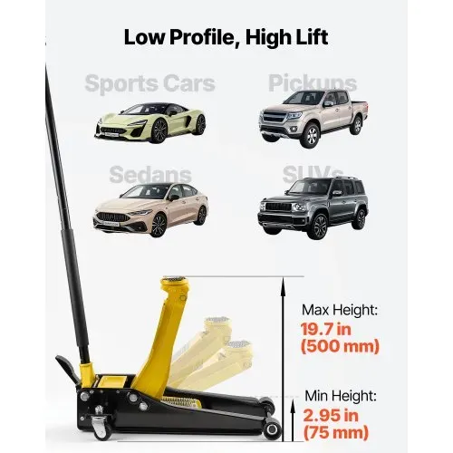 VEVOR Hydraulischer Rangierwagenheber 3 t Tragkraft, Wagenheber aus Stahl mit Doppelkolben-Schnellhubpumpe & Fußpedal, Autoheber für Sportwagen SUVs Pickups, 75-500 mm Hubbereich, Rennwagenheber – Bild 2