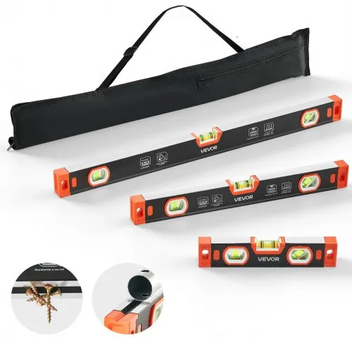 VEVOR 3 tlg. Wasserwaage Set, 225/400/600 mm Richtwaage mit 3 Libellen 90°/45°/0° & 0,5mm/m Genauigkeit, Meganetische Maurerwaage mit V-Nut & Aufhängeloch, Messwerkzeug für Baustelle Hausrenovierung VEVOR 3 tlg. Wasserwaage Set, 225/400/600 mm Richtwaage mit 3 Libellen 90°/45°/0° & 0,5mm/m Genauigkeit, Meganetische Maurerwaage mit V-Nut & Aufhängeloch, Messwerkzeug für Baustelle Hausrenovierung