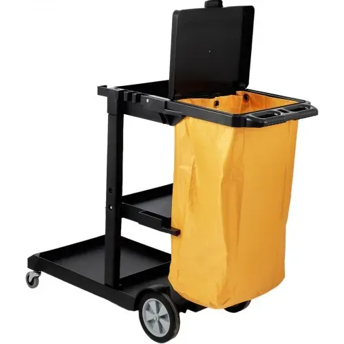 VEVOR Reinigungswagen Putzwagen mit 3 Fächern, Hygienewagen Reinigungswagen 90,7 kg Tragfähigkeit, Schwarz PP Wischwagen Systemwagen mit PVC-Müllsack, Geeignet für Büros, Einkaufszentren, Hotels – Bild 8