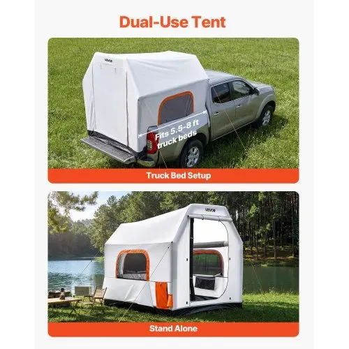 VEVOR Aufblasbares Campingzelt für Ladefläche 219 x 165 x 183 cm, Pickup Zelt Wasserdicht (PU2000 mm) mit Belüfteten Netzfenstern, ideal für Camping Wandern Outdoor-Aktivitäten inklusive Luftpumpe – Bild 5