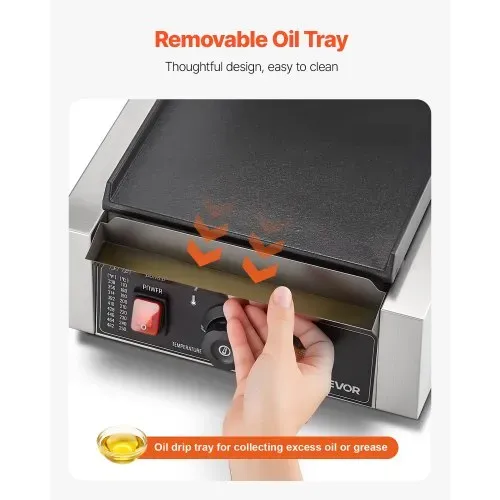 VEVOR Kommerzieller Kontaktgrill 1800 W Elektrogrill Sandwichmaker Panini Presse aus Edelstahl mit Griff & Temperaturregelung, 22 x 23 cm flache Emailleplatte (Einzel), für Hamburger Steak Speck – Bild 3