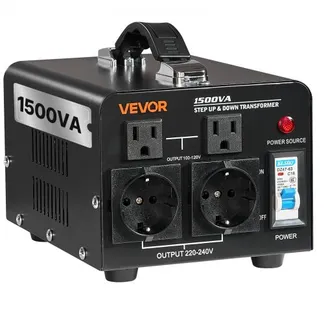 VEVOR Spannungswandler-Transformator, 1500VA, Aufwärts-/Abwärts-Leistungstransformator, Konvertierung von 110 V auf 220 V & von 220 V auf 110 V, mit US-& EU-Steckdosen, Netzkabel, Schutzschalter VEVOR Spannungswandler-Transformator, 1500VA, Aufwärts-/Abwärts-Leistungstransformator, Konvertierung von 110 V auf 220 V & von 220 V auf 110 V, mit US-& EU-Steckdosen, Netzkabel, Schutzschalter