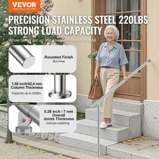 VEVOR Handläufe für Außentreppen, 47,3 Zoll/120 cm Terrassengeländer-Set zur Wand- und Bodenmontage, Geländer für Außentreppen mit Installationsset, Handläufe für Senioren, Verandageländer und Terrassengeländer-Set, Silber VEVOR Handläufe für Außentreppen, 47,3 Zoll/120 cm Terrassengeländer-Set zur Wand- und Bodenmontage, Geländer für Außentreppen mit Installationsset, Handläufe für Senioren, Verandageländer und Terrassengeländer-Set, Silber