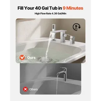 VEVOR römische Badewannenarmatur mit 3 Löchern, Wannenarmatur mit Handbrause & 1 Griff, Hochdurchfluss-Badewannenhahn aus gebürsteter Edelstahl mit doppelten Wasserflussoptionen Deckenmontage VEVOR römische Badewannenarmatur mit 3 Löchern, Wannenarmatur mit Handbrause & 1 Griff, Hochdurchfluss-Badewannenhahn aus gebürsteter Edelstahl mit doppelten Wasserflussoptionen Deckenmontage