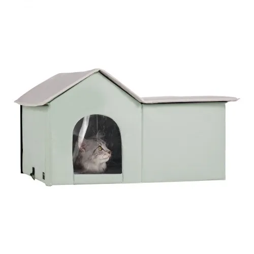 VEVOR Beheiztes Katzenhaus, Katzenunterschlupf für draußen mit einstellbarer Temperatur und Timer, faltbarer Katzenunterschlupf aus 600D Oxford-Gewebe mit beheiztem Kissen für den Winter, um es warm und gemütlich zu haben, grün (groß) VEVOR Beheiztes Katzenhaus, Katzenunterschlupf für draußen mit einstellbarer Temperatur und Timer, faltbarer Katzenunterschlupf aus 600D Oxford-Gewebe mit beheiztem Kissen für den Winter, um es warm und gemütlich zu haben, grün (groß)