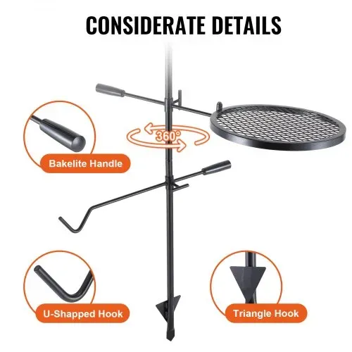 VEVOR Drehspieß Schwenkgrill Stahl 360 x 360 mm, Holzkohlegrill Doppelte Schichten Grillrost Grillgestell 6 kg Belastbarkeit 300 ℃ Freistehend Spießbratengrill BBQ Grill Grillwagen Barbecue Outdoor – Bild 3