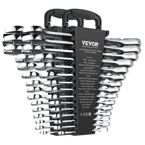 VEVOR Schlüsselsatz 30-teiliger Ratschenschlüsselsatz mit Organizer-Rack, Cr-V-Stahl-Schlüsselsatz SAE 1/4 bis 1 Zoll, metrisch 8 bis 24 mm, ideal für den allgemeinen Haushalt, Garage, Werkstatt – Bild 9