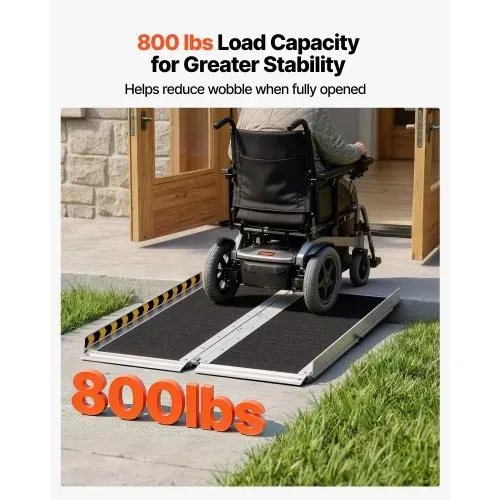 VEVOR Rollstuhlrampe Faltbar 915x736,6mm, 362,9kg Belastbare Schwellenrampe mit Rutschfester Oberfläche, Tragbare Alu-Auffahrschiene, Auffahrrampe für Rollstuhl Scooter Türschwelle Bordsteine Treppen – Bild 2