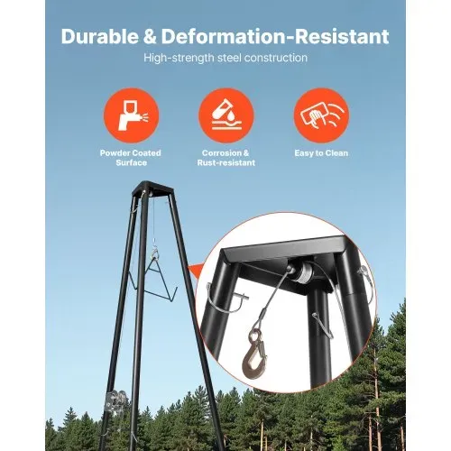 VEVOR Game Hoist, 227 kg Tragkraft, Jagd-Wildhebezeug mit Seilwinde und Gambrel, Wildaufhänger, Jagdspiel Zubehör zur Enthäutung und Reinigung von Jagdwild, 1300 x 1100 x 2750 mm, Schwarz – Bild 5