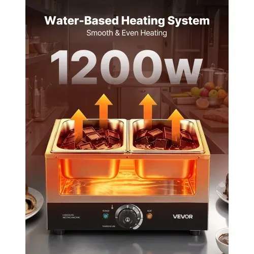 VEVOR Schokoladenschmelzmaschine 2 Abnehmbare Behälter Edelstahl 1,2 kW, für Bäckereien, Konditoreien und Restaurants, mit Temperaturregelung 30–85 ℃, Trockenlaufschutz, Schokoladentempiermaschine – Bild 2