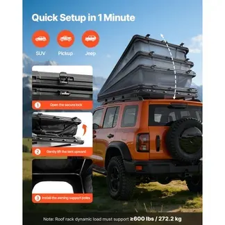 VEVOR Autodachzelt Hartschalen für 2-3 Personen, Campingzelt aus Aluminium mit Dreifarbiger LED-Beleuchtung & 1 Fenster, Wasserfest & Windicht, für Jeep SUV Pickup, 256 x 222 x 152 cm (Aufgeklappt) VEVOR Autodachzelt Hartschalen für 2-3 Personen, Campingzelt aus Aluminium mit Dreifarbiger LED-Beleuchtung & 1 Fenster, Wasserfest & Windicht, für Jeep SUV Pickup, 256 x 222 x 152 cm (Aufgeklappt)