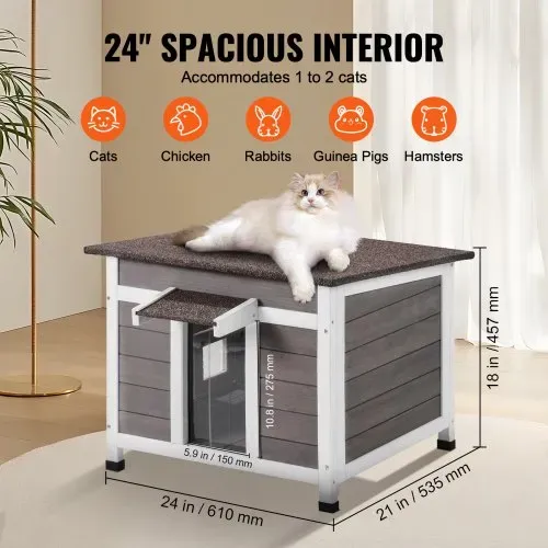 VEVOR Katzenhaus für draußen, wetterfest, Unterschlupf für Wildkatzen für mehrere Katzen, Katzen-/Kaninchenhaus aus Holz für draußen mit Fenster, offenem Dach und Türklappen aus PVC, 61 x 53 x 46 cm (L x B x H) – Bild 5