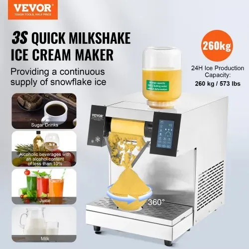 VEVOR Kommerzielle Schneeflocken-Eismaschine Schneeeisbereiter, 260 kg/24 hSchneeflocken-Eismaschine, Edelstahl-Eisrasierer, elektrischer Schneekegel-Maker mit Luftkühlsystem & Touch-LCD VEVOR Kommerzielle Schneeflocken-Eismaschine Schneeeisbereiter, 260 kg/24 hSchneeflocken-Eismaschine, Edelstahl-Eisrasierer, elektrischer Schneekegel-Maker mit Luftkühlsystem & Touch-LCD