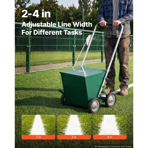VEVOR Markierwagen Linien-Markiergerät Trocken 29,5 kg Pulverkapazität Grün, für Rasenfläche Feld & Sportplatz, Stahlkonstruktion, 50-100 mm Einstellbare Linienbreite, Klare & Gleichmäßige Markierung – Bild 3