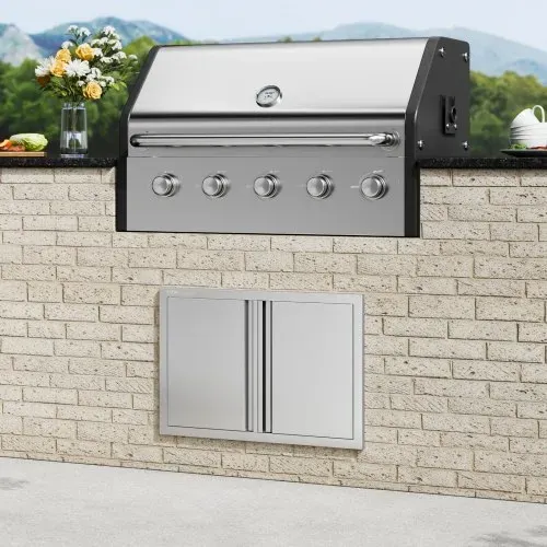VEVOR Grill-Zugangstür, 710 x 482 mm, Doppelte Außenküchentür, Flächenbündig Montierte Edelstahltür, Vertikale Wandtür mit Versenkbaren Griffen, für Grillinsel, Grillstation, Außenschrank – Bild 7