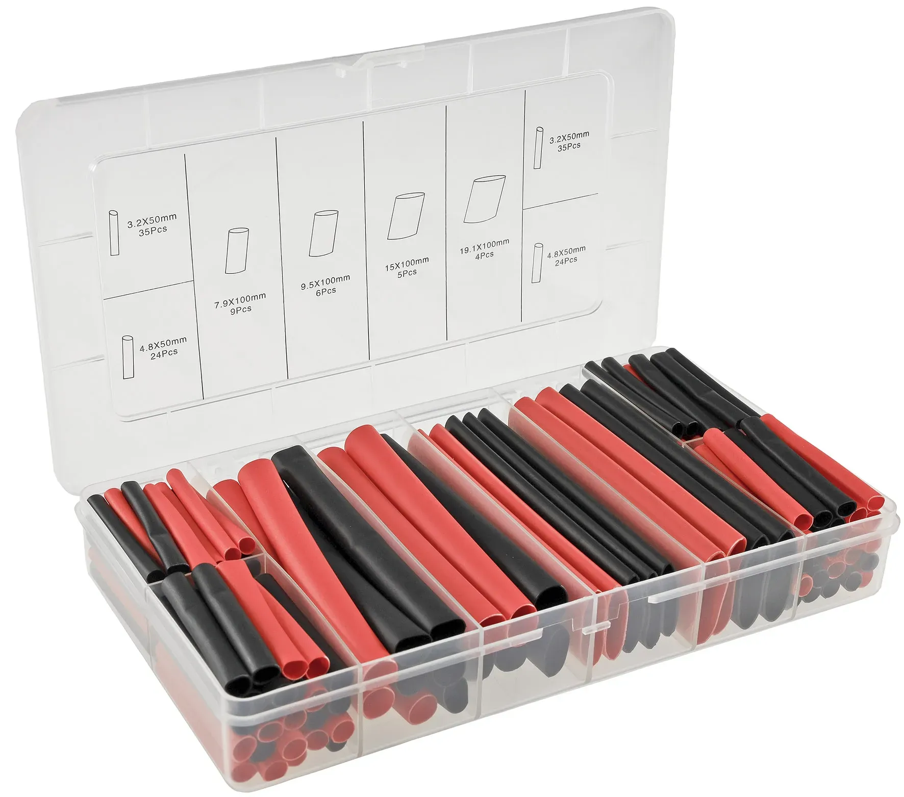 Schrumpfschlauch-Sortiment, 142-teilig Plastikbox, klebend, Ratio 3:1, schw+rot Schrumpfschlauch-Sortiment, 142-teilig Plastikbox, klebend, Ratio 3:1, schw+rot