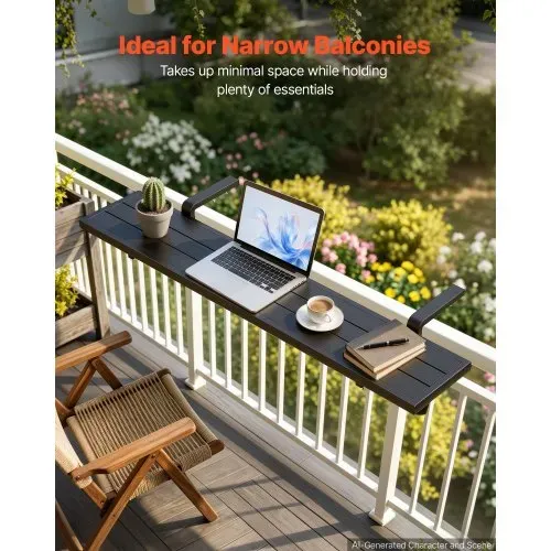 VEVOR Balkonhängetisch 1245x240 mm Hängetisch 27 kg Balkontisch Schwarz, für Terrasse, Garten, Deck, Passend für 25–65 mm Geländer, Verstellbarer Halterungsabstand, Holz-Kunststoff-Verbundmaterial – Bild 3