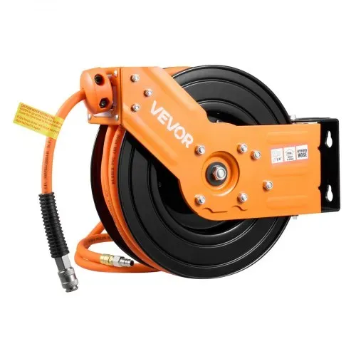 VEVOR Druckluft Schlauchtrommel, 15 m x 3/8 Zoll Hybrid-Druckluftschlauch, Schlauchaufroller 20 bar, Automatische Schlauchaufwicklung mit 1 m Zuleitung, 180° schwenkbare Decken-/Wandhalterung – Bild 9