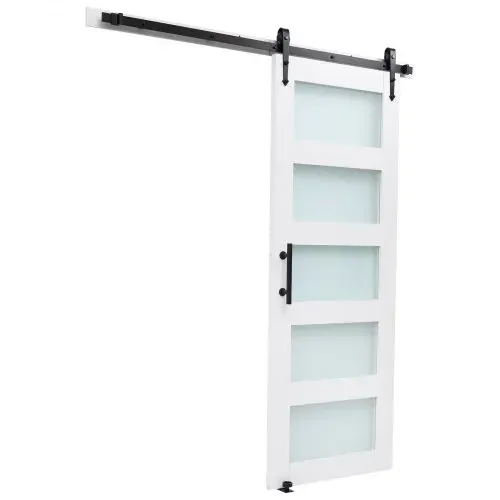 VEVOR Schiebetür im Scheunenstil Schiebetürsystem (762 x 2134 mm) aus hochfesten MDF-Platten & Milchglas, Scheunentor mit Hardware-Kit & wasserfester PVC-Oberfläche & H-Rahmen für Badezimmer – Bild 10