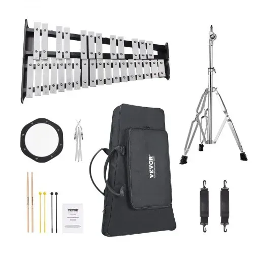 VEVOR Glockenspiel-Xylophon-Set mit 30 Noten, professionelles Schlaginstrumenten-Set mit Schlägeln, Trommelstöcken, Notenständer, 20 cm Übungspad, verstellbarem Ständer und Tragetasche – Bild 8