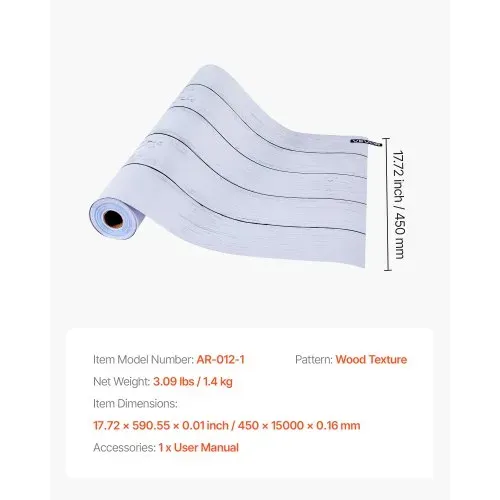 VEVOR Tapete selbstklebend, 45 cm x 15 m, Wandtapete, Klebefolie mit weißer Holzoptik, Möbelfolie, Möbelaufkleber, dekorative Vinylrolle für Schlafzimmer, Küche, Büro, Badezimmer, Schreibtisch – Bild 6