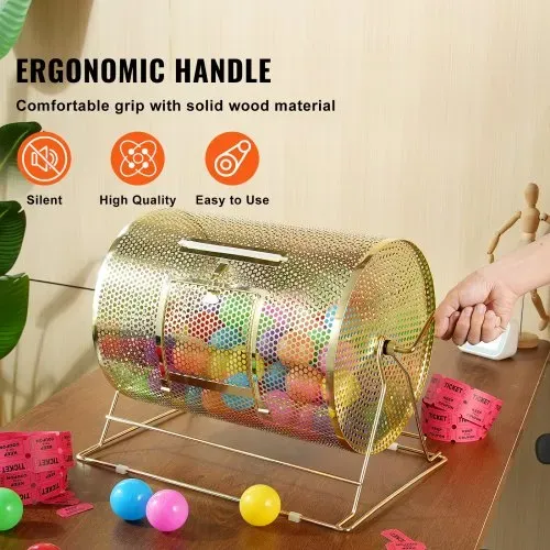 VEVOR Lostrommel Glückskind 5000 Lose oder 300 Tombola-Kugeln Fassungsvermögen, Professioneller Los-Drehkäfig aus Metall, Lotterie-Drehscheibe, Losbox für Lotteriespiele Golden – Bild 4