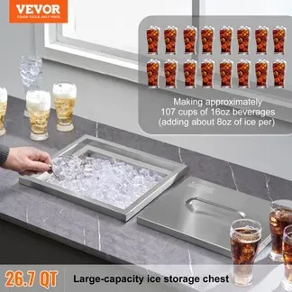 VEVOR Drop-in-Eisbox, 25,3 L Edelstahl-Eiskühler, 355 x 305 x 461 mm Kommerzieller Eisbehälter mit Abdeckung, Eingebaute Eisspeichertruhe, Abflussrohr und Ablassstopfen im Lieferumfang Enthalten VEVOR Drop-in-Eisbox, 25,3 L Edelstahl-Eiskühler, 355 x 305 x 461 mm Kommerzieller Eisbehälter mit Abdeckung, Eingebaute Eisspeichertruhe, Abflussrohr und Ablassstopfen im Lieferumfang Enthalten