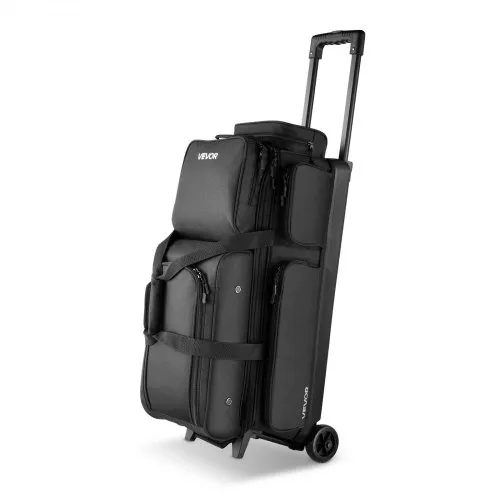 VEVOR Bowlingballtasche für 3 Bälle mit Doppelrollen & separatem Fach für Schuhe (bis US-Größe 16) & übergroßer Zubehörtasche, einziehbarer Griff lässt sich auf 105 cm ausziehen Schwarz VEVOR Bowlingballtasche für 3 Bälle mit Doppelrollen & separatem Fach für Schuhe (bis US-Größe 16) & übergroßer Zubehörtasche, einziehbarer Griff lässt sich auf 105 cm ausziehen Schwarz