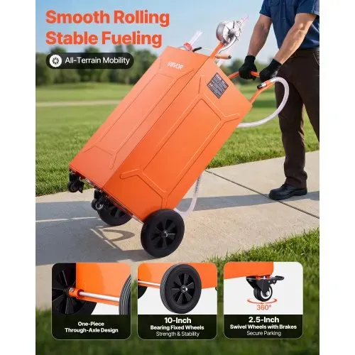 VEVOR 132,5L Kraftstofftrolley Mobile Tankanlage mit Manueller Pumpe Orange, Kohlenstoffstahl, Inkl. 4 Rolle & 3m Förderschlauch, Max. 17,8L/min Durchfluss, Benzin & Diesel, Ideal für ATV UTV Motorrad – Bild 3