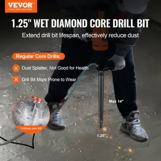 VEVOR Diamantbohrkrone Kernbohrer, 32 mm Nass-Diamant-Kernbohrer, 355 mm Bohrtiefe Betonkernbohrer, 5/8 Zoll-11 Innengewinde, Laserschweißen, Diamant-Nassbohrer für Betonziegel und -blöcke Schwarz VEVOR Diamantbohrkrone Kernbohrer, 32 mm Nass-Diamant-Kernbohrer, 355 mm Bohrtiefe Betonkernbohrer, 5/8 Zoll-11 Innengewinde, Laserschweißen, Diamant-Nassbohrer für Betonziegel und -blöcke Schwarz