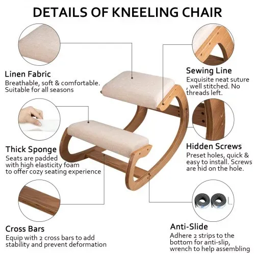 VEVOR ergonomischer Hocker Kniehocker mit Hüftpolster, Gesundheitsstuhl für Zuhause, Kniestuhl zur Verbesserung der Rückenschmerzen Nackenschmerzen Lindern & Körperhaltung (Weiße Eiche) – Bild 3