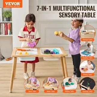 VEVOR Sensoriktisch für Kleinkinder Aktivitätstisch mit 3 faltbaren Aufbewahrungsbehältern & doppelseitiger Tafel, Sand- und Wassertisch Sensoriktisch für Kinder aus Holz zum Zeichnen Lernen Essen VEVOR Sensoriktisch für Kleinkinder Aktivitätstisch mit 3 faltbaren Aufbewahrungsbehältern & doppelseitiger Tafel, Sand- und Wassertisch Sensoriktisch für Kinder aus Holz zum Zeichnen Lernen Essen