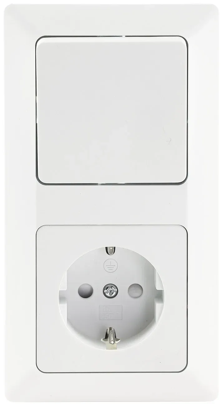 MILOS Set Steckdose + Schalter + Rahmen 250V~/ 16A, Steckanschluss, Matt-weiß MILOS Set Steckdose + Schalter + Rahmen 250V~/ 16A, Steckanschluss, Matt-weiß