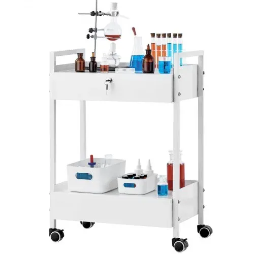 VEVOR Laborwagen, 2-stöckiger Allzweckwagen aus Edelstahl, Medizinwagen mit 2 Schubladen, Rollbarer Laborwagen, Weiß Servierwagen mit Lenkrollen für Labor, Krankenhaus, Zahnarztpraxis, Salon usw. – Bild 9