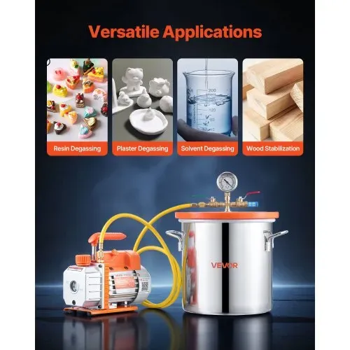 VEVOR Vakuumpumpe mit 11,4 L Vakuumkammer, 3,5 CFM 99 L/min, 1-stufige Unterdruckpumpe 180 W, Vacuum Pump Kit, 1,5 m Schlauch, zur Stabilisierung von Holz und Entgasung von Silikonharz – Bild 5