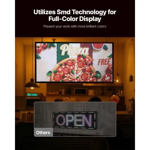 VEVOR programmierbare LED Zeichen P10 Vollfarbe flexibles digitales Scrolling Panel, DIY Anzeigetafel mit benutzerdefiniertem Textmuster und GIF & Bluetooth App Steuerung (670 x 350 x 55 mm) VEVOR programmierbare LED Zeichen P10 Vollfarbe flexibles digitales Scrolling Panel, DIY Anzeigetafel mit benutzerdefiniertem Textmuster und GIF & Bluetooth App Steuerung (670 x 350 x 55 mm)