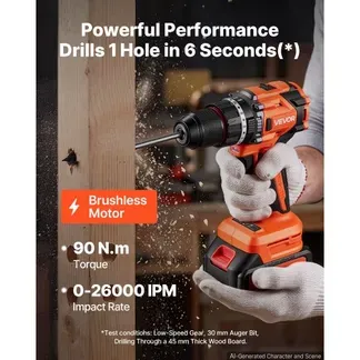 VEVOR Akku-Schlagbohrschrauber 20V 12,7 mm 26000 IPM 500 U/min/2.000 U/min, zum Bohren in Holz & Metall sowie zum Schrauben, 4000-mAh-Lithium-Ionen-Akku & Ladegerät, mit Ganzmetall-Bohrfutter, 90 Nm VEVOR Akku-Schlagbohrschrauber 20V 12,7 mm 26000 IPM 500 U/min/2.000 U/min, zum Bohren in Holz & Metall sowie zum Schrauben, 4000-mAh-Lithium-Ionen-Akku & Ladegerät, mit Ganzmetall-Bohrfutter, 90 Nm