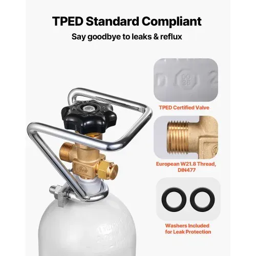 VEVOR CO2-Tank (2 kg) CO2 Flasche aus legiertem Stahl, CO2-Lufttank mit grauer Sprühbeschichtung, DIN477-Ventil, Griff und einstellbarem Druck, TÜV-geprüfter Gaszylinder für Fassbierausschank ohne CO₂ – Bild 4