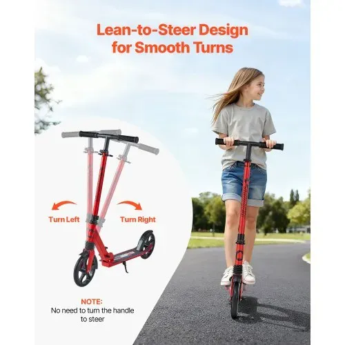 VEVOR Scooter (2 Räder) für Kinder ab 8 Jahren, Cityroller Kinderroller Straßenroller mit höhenverstellbarem Lenker & rutschfestem Deck, faltbarer Tretroller bis zu 100 kg, Schwarz + Rot – Bild 3