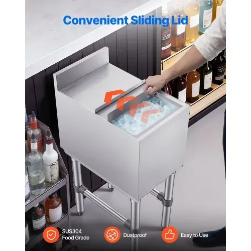 VEVOR Gewerblicher Eisbehälter 28 L, 305 x 482 x 850 mm, Eisbox mit Gestell, Schiebedeckel und 2 Abnehmbaren Flaschenhaltern, Freistehend für Eiswürfel und Getränke, Geeignet für Bars Restaurants Pubs – Bild 5
