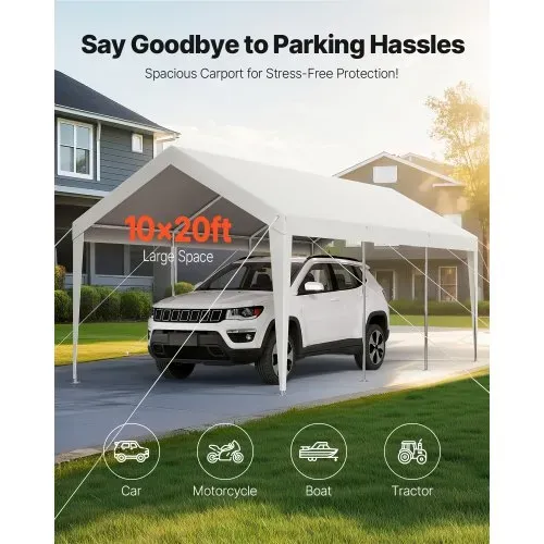 VEVOR Carport, 3,05×6,09×2,87 m Autoüberdachung, Zeltgarage, Garagenzelt, verzinkter Autounterstand, UV-beständig, Ganzjahresschutz, Lagerschuppen für Auto, Boot, Motorrad, Weiß VEVOR Carport, 3,05×6,09×2,87 m Autoüberdachung, Zeltgarage, Garagenzelt, verzinkter Autounterstand, UV-beständig, Ganzjahresschutz, Lagerschuppen für Auto, Boot, Motorrad, Weiß