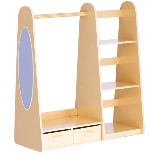 VEVOR Kinderkleiderschrank 98,5x40x106 cm, Kindergarderobe mit Spiegel Kleiderstange Ablagen, Verkleidungsschrank mit 2 Stoffschubladen für Mädchen, Kinderschrank für Kostüme Schlafzimmer, Naturholz – Bild 8
