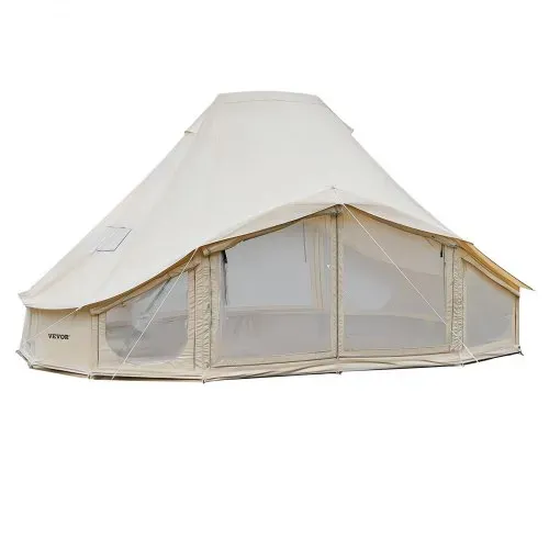 VEVOR Glockenzelt, 4 Jahreszeiten, 6x4x3,1 m, Jurtenzelt mit Ofenrohrdurchführung & Regenhülle, Poly-Baumwoll-Gewebe, bis zu 12 Personen, Ideal für Familien-Camping & Outdoor-Aktivitäten, Beige – Bild 9
