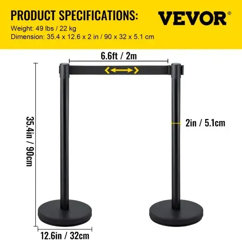 VEVOR Personenleitsystem 4 Ständer, 90 cm Gesamthöhe VIP Absperrung mit Vierwegadapter, Abgrenzungsständer, Absperrständer mit 2 M Länge Gürtel für Airport Flughafen, Ständer Stahl und Eisen, Schwarz – Bild 6